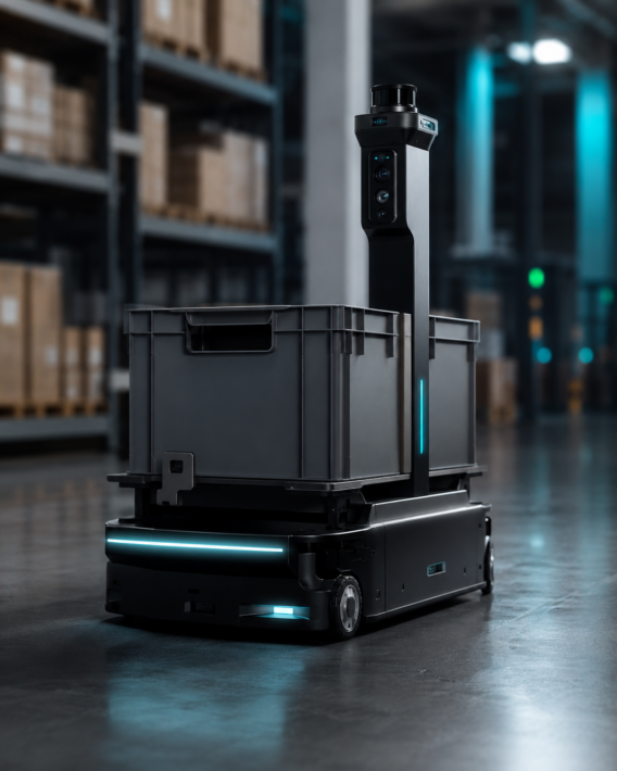 Autonomous robot in industrial warehouse